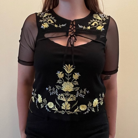 River Island Embroidered Mesh Top - Picture 2 of 6